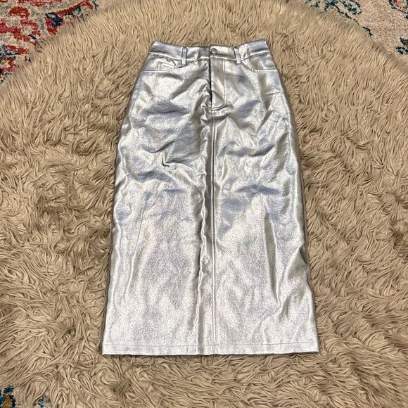Avec les filles Silver metallic midi skirt size XS - Picture 1 of 6